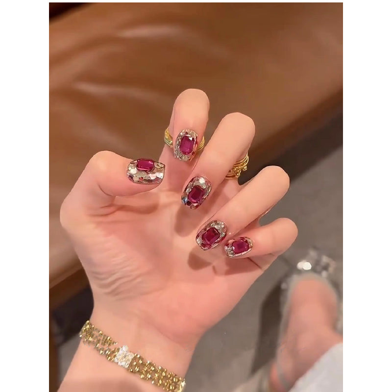 Unhas falsas artesanais de verão Pitaya Diamond Lantejoulas