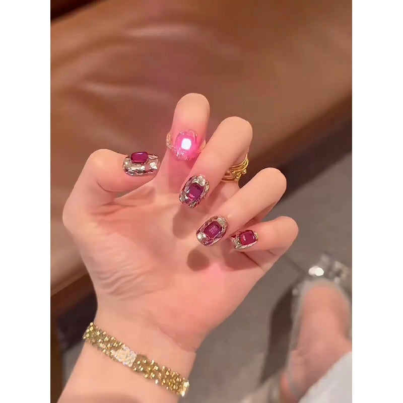 Unhas falsas artesanais de verão Pitaya Diamond Lantejoulas