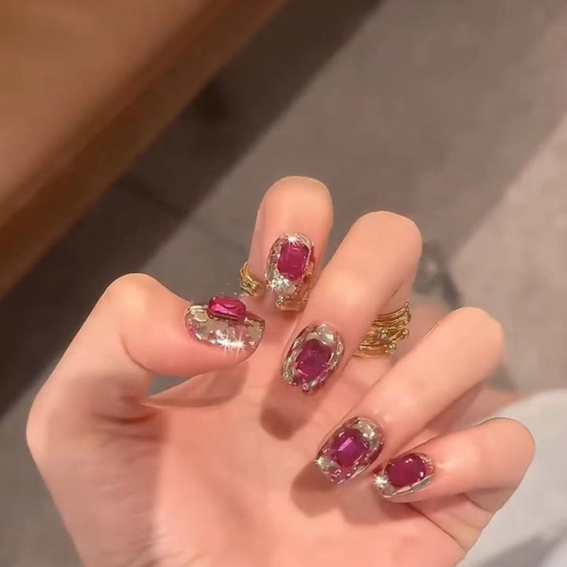 Unhas falsas artesanais de verão Pitaya Diamond Lantejoulas